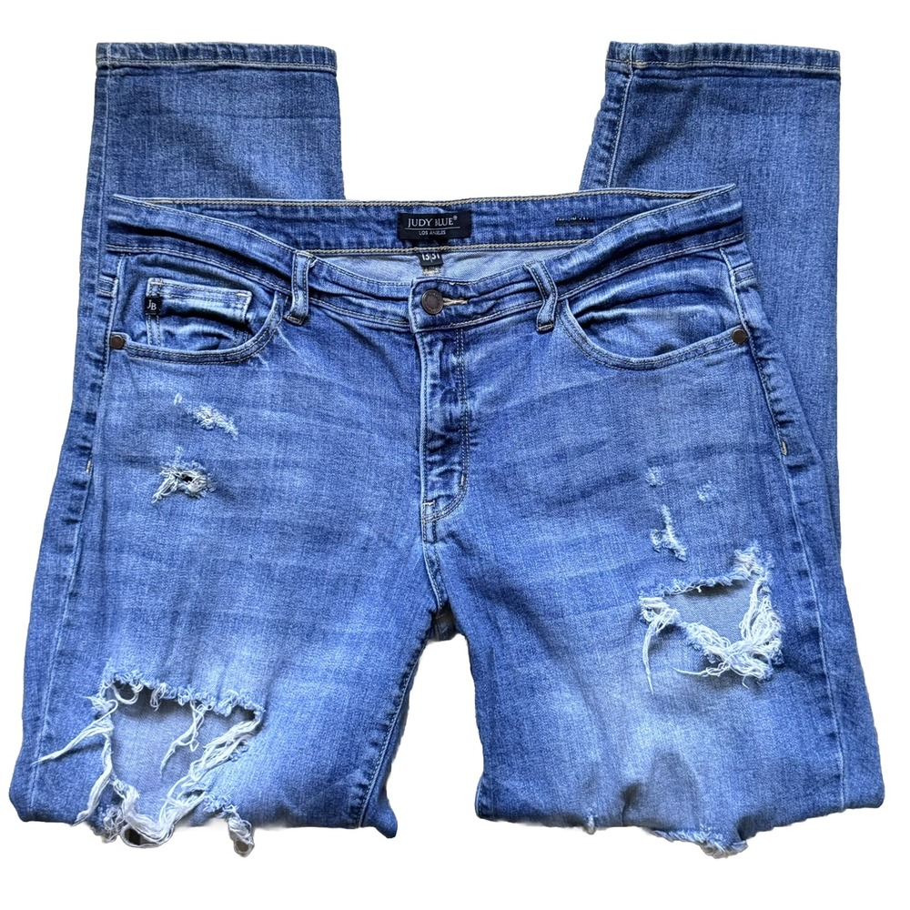 JUDY BLUE Distressed 9.5"Rise Slim Fit Jeans Womens 13/31 Streetwear Casual